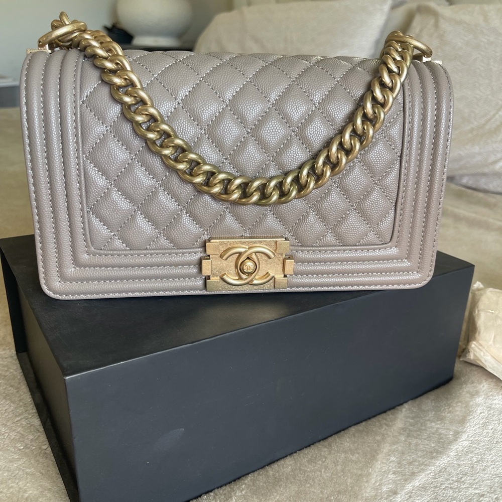 Chic Taupe Quilted Chain Shoulder or Crossbody Bag